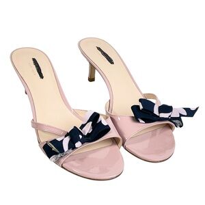 Kate Spade New York Simona patent leather kitten heel sandals bow detail sz 7